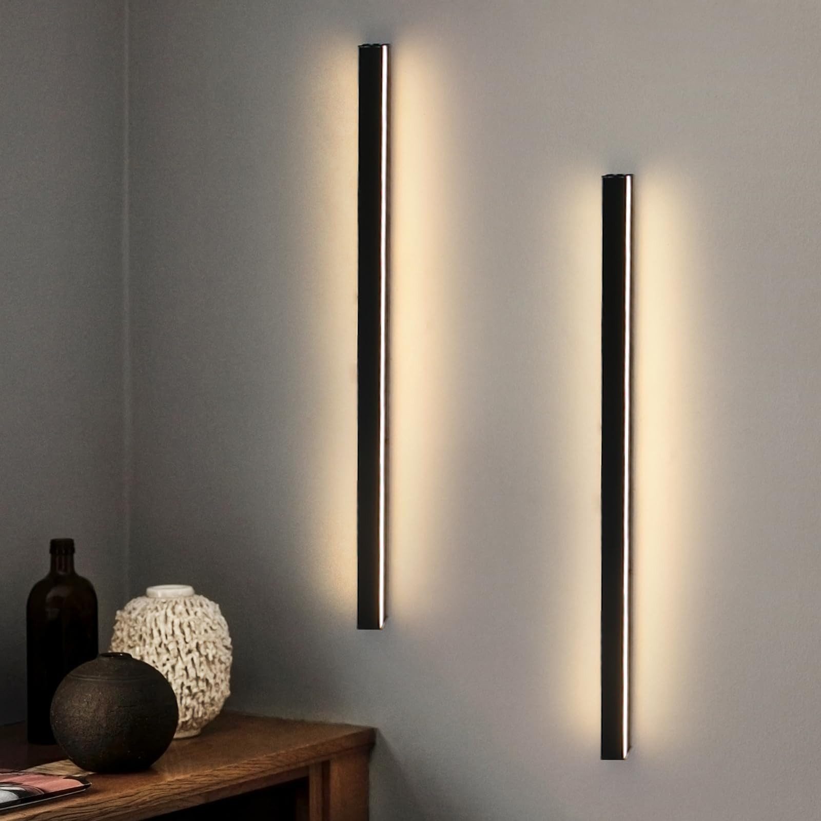 NETTLIFE 2Kpl, moderneja, sisä- LED - seinävalaisimia, 80cm, 27W, eteiseen, ylös, alas, lämmin Valkoinen, musta