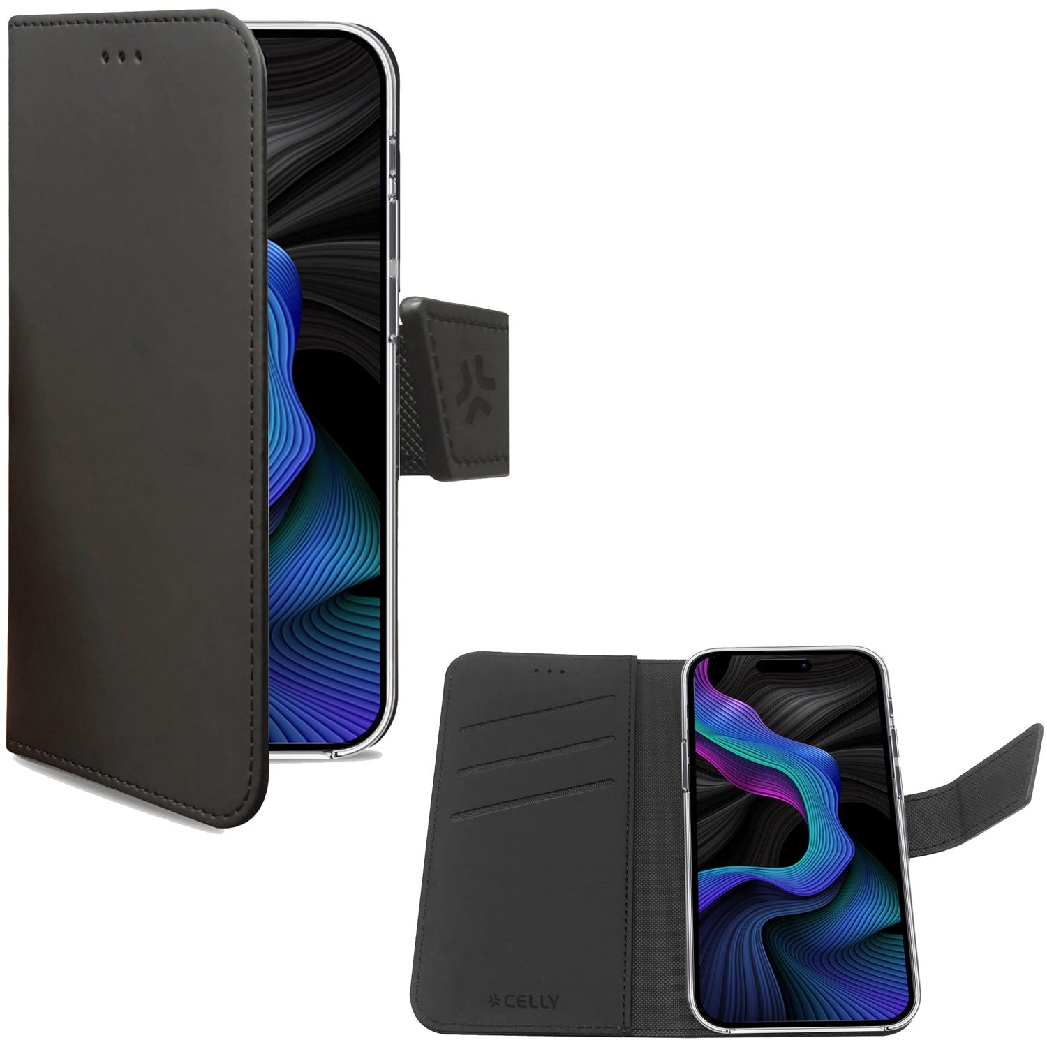 Wally Wallet Case iPhone 15 musta