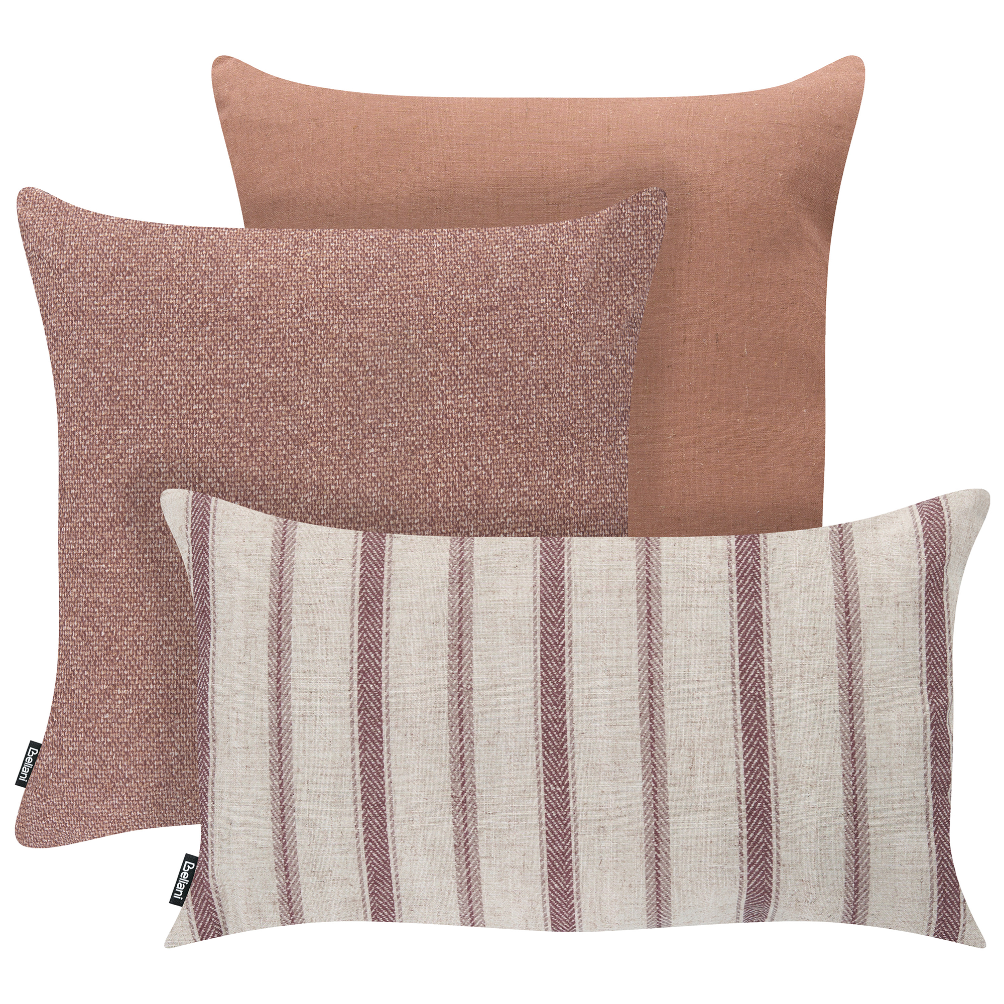 Ulkotyynysetti 3 kpl MANZANIT Raitakuvio 30 x 50 cm 45 x 45 cm Vaalea punainen