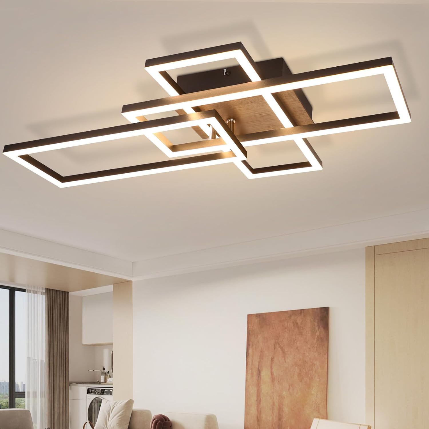 NETTLIFE LED - kattovalaisin, 3000K, musta, puinen, makuuhuonevalaisin, moderni, design - kattovalaisin, 32W, lämmin Valkoinen