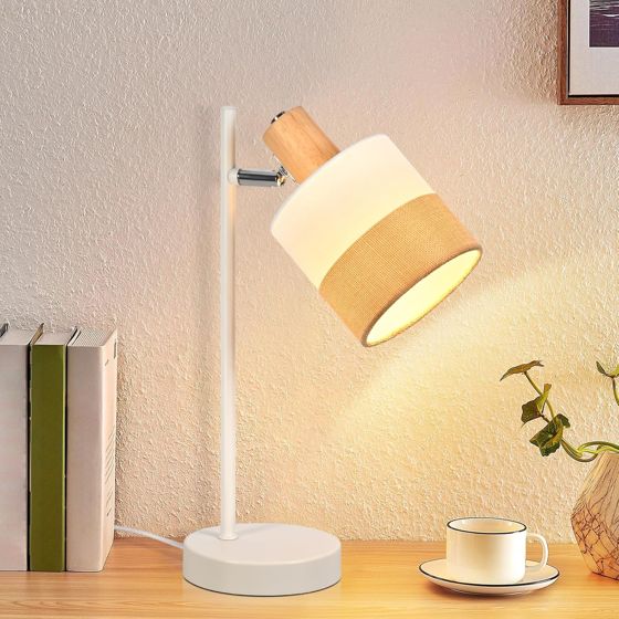 NETTLIFE vintage maalaismainen pöytälamppu kangasvarjostin puinen E14 johdin yövalaisin olohuone makuuhuone työhuone