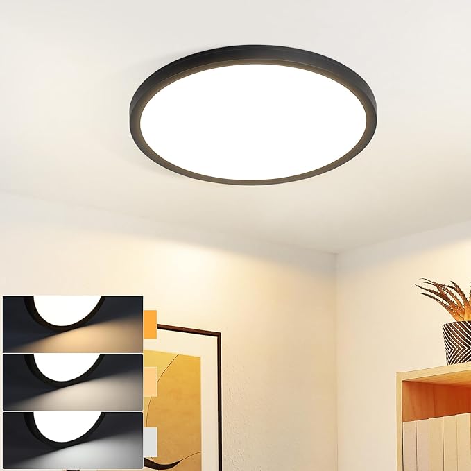 NETTLIFE litteä LED - kattovalaisin makuuhuoneeseen, musta, 18 cm, 15 W, himmennettävä kylpyhuonevalaisin