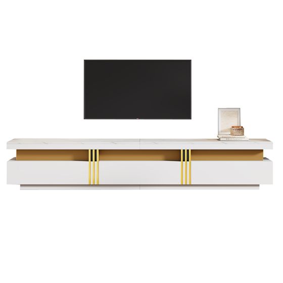 TV-taso 200x40x42 cm valkoinen lastulevy säilytyksellä ja kabeliaukolla