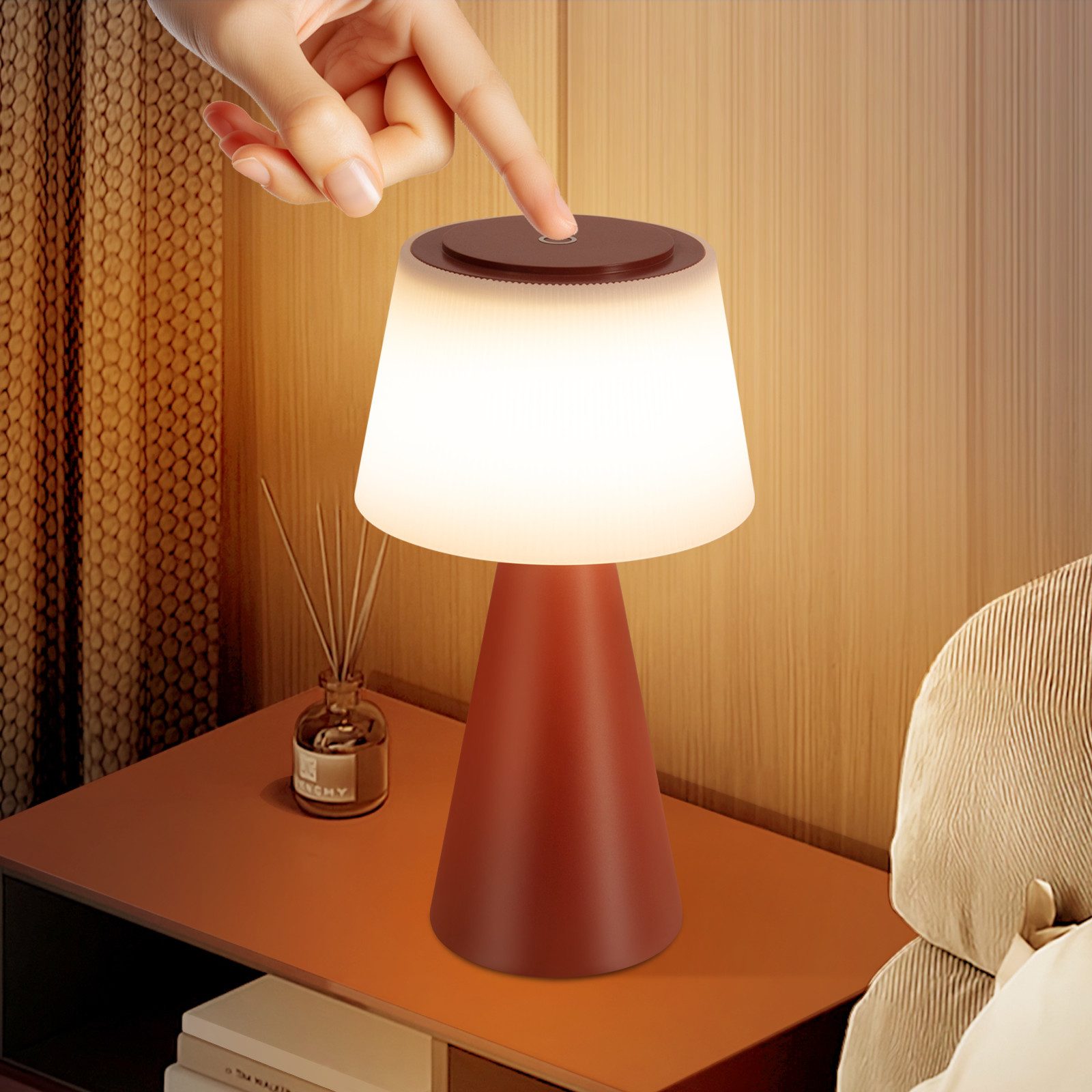 NETTLIFE Paristokäyttöinen pöytävalaisin, LED - yövalo - 3600mh A, Johdoton, himmennettäväKosketusvalaisin USB - ladattavalla, punaisella akulla
