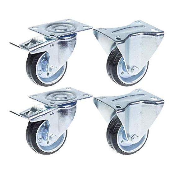 80mm 3" kumirengas, jarru ja kiinteä, vahva 280kg kantavuus, 4 kpl:n sarja.