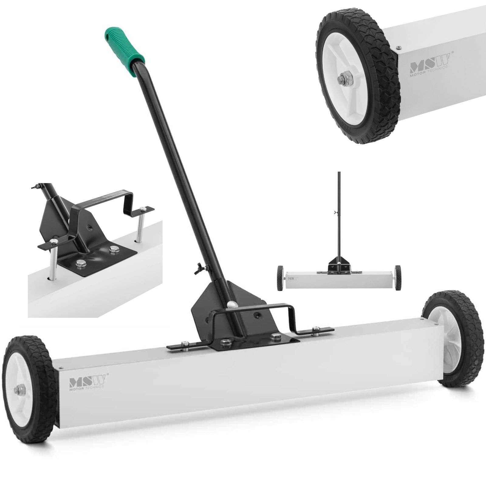 Magneettinen harja kynsiviilan keräämiseen pyörillä, leveys 75 cm