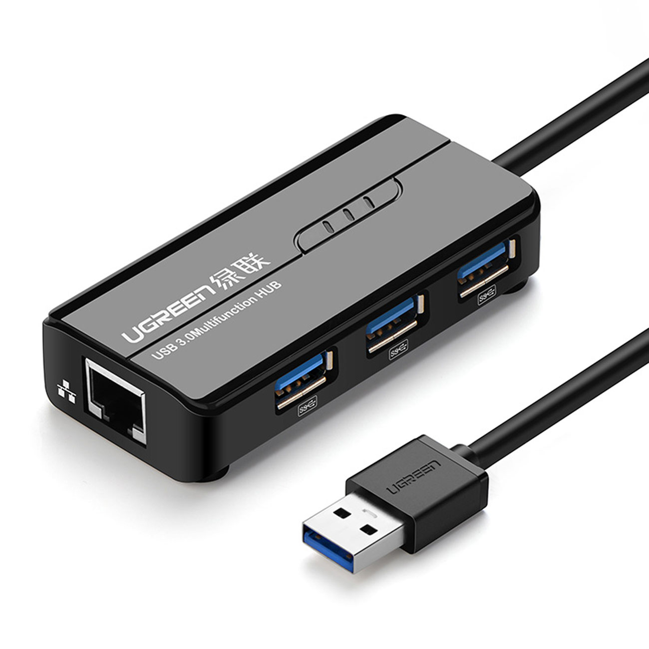 HUB-verkkosovitin USB-A - RJ45 1000 Mbps / 3x USB 3.0 musta