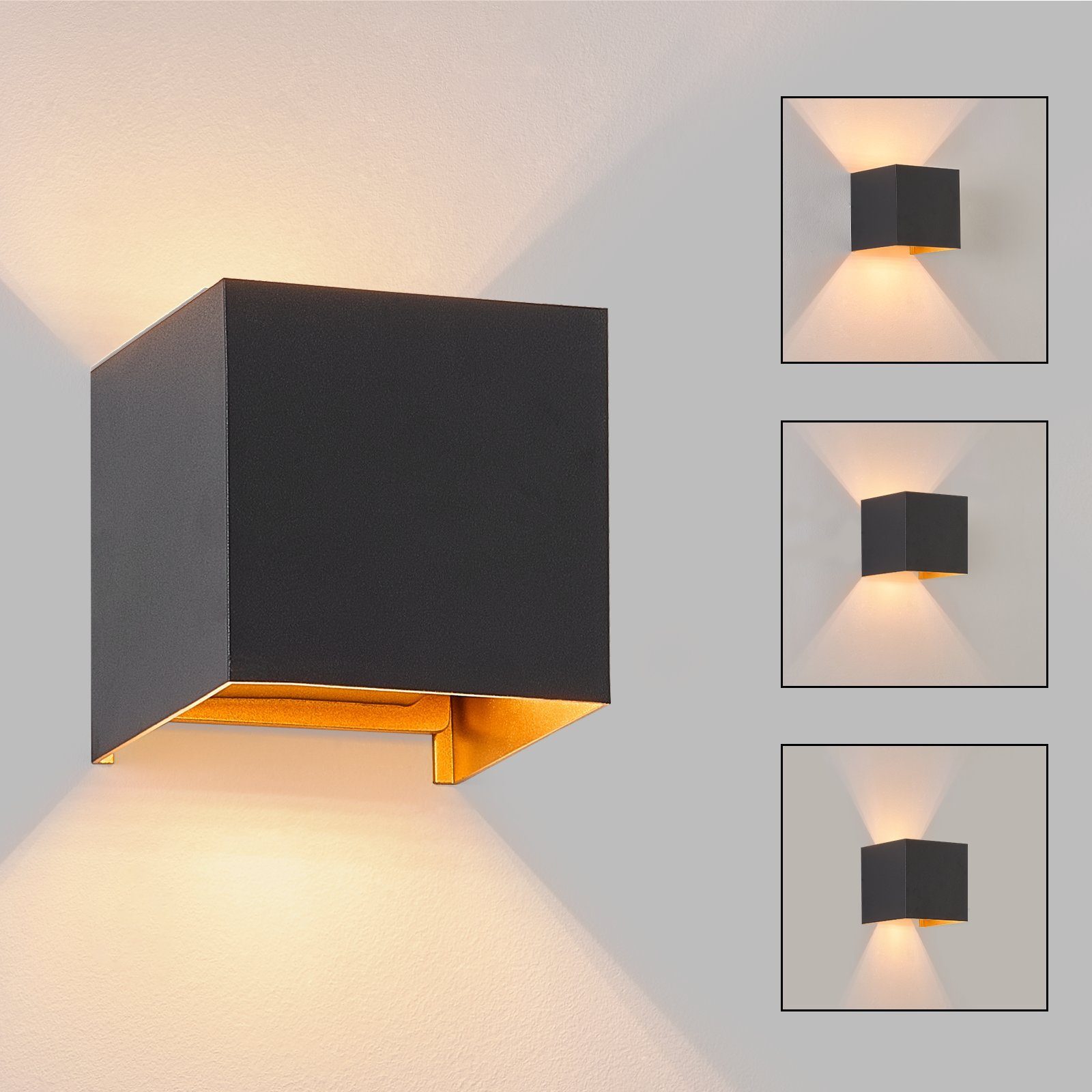 NETTLIFE LED - seinävalaisin, 3W - G9, ulko -/sisäseinävalaisin, musta ja Kulta VedenpitäväKaksoissäde, säädettävä, IP65, 230V, 3000K