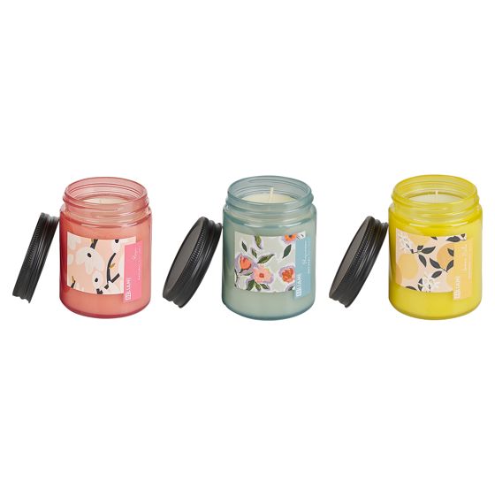 Tuoksukynttiläsetti 3 kpl FRUITY BLOOM Soijavaha Itämaiset tuoksut Yrttituoksut Kukkatuoksut