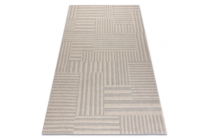 Villamatto TEXTURA - Linjat, geometrinen kehyskuviolla, rakenteellinen harmaa / beige 160x230 cm