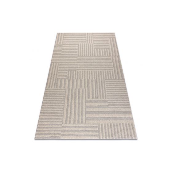 Villamatto TEXTURA - Linjat, geometrinen kehyskuviolla, rakenteellinen harmaa / beige 160x230 cm