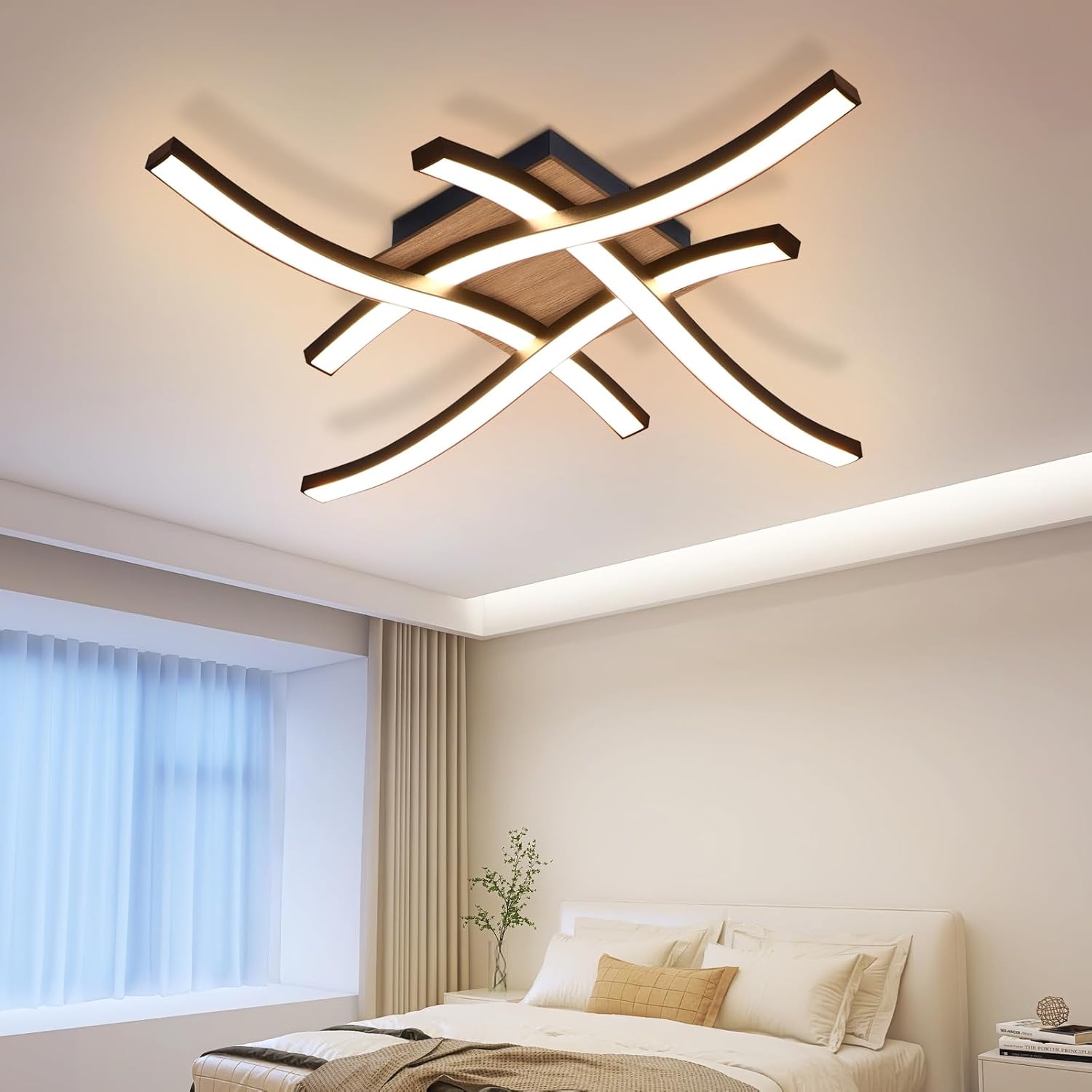 NETTLIFE LED - kattovalaisin, 24W puu, 3000K, lämmin, valkoinen, moderni, muotoilu, musta, metalli