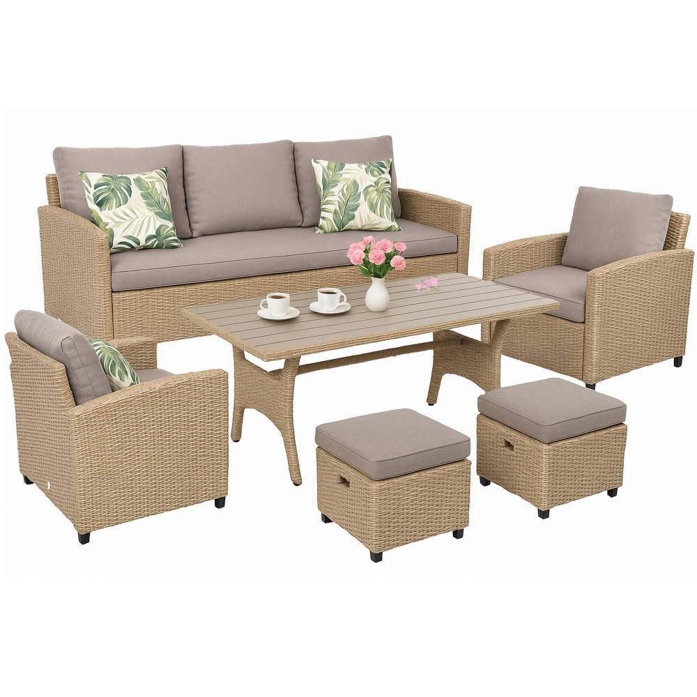 TECHNORATTAN puutarhakalustesetti: pöytä, sohva, nojatuoli, MILANO-sohvaryhmä