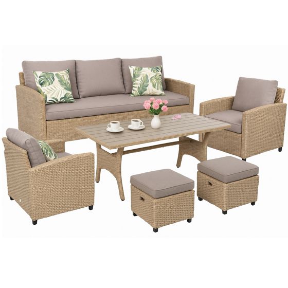 TECHNORATTAN puutarhakalustesetti: pöytä, sohva, nojatuoli, MILANO-sohvaryhmä