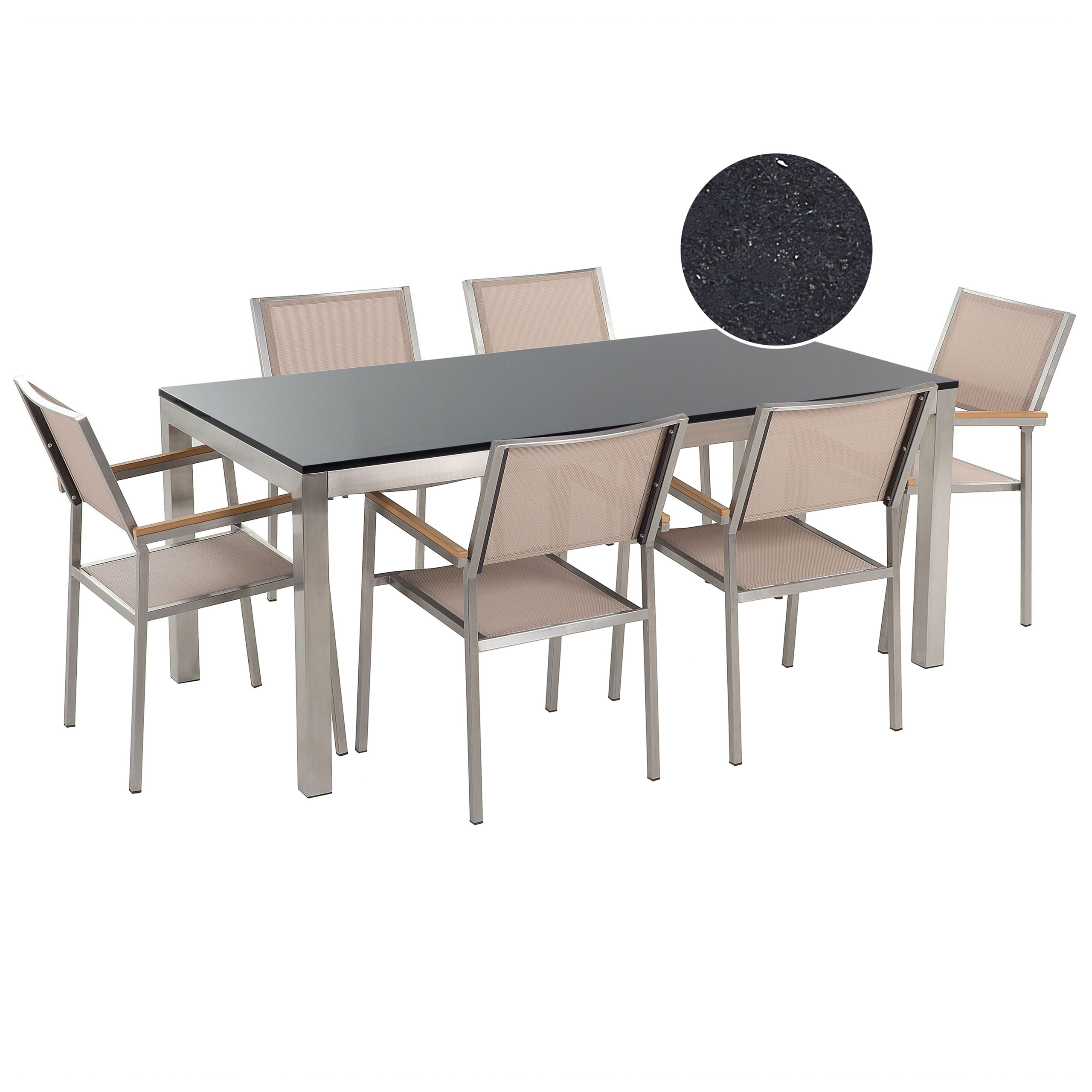 Ulkoruokailuryhmä 6-istuttava GROSSETO Graniitti Kiillotettu Musta/beige