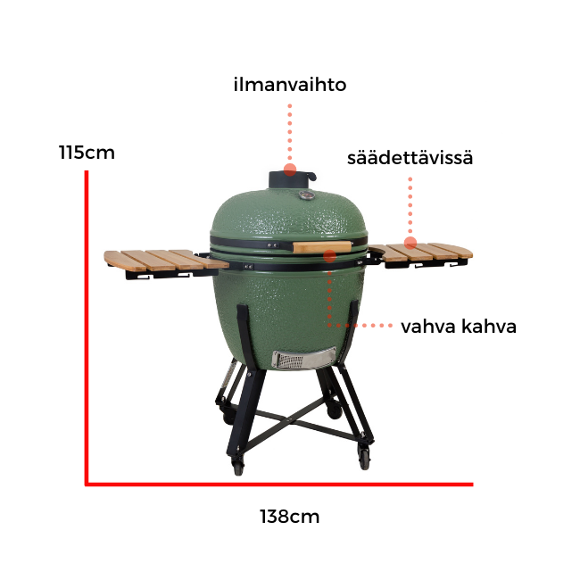 KOBE Kamado hiiligrilli PROFESSIONAL XXL, 26", 138x87x115cm, kaupan päälle suojahuppu, lämmönjakolevy, hiilihanko
