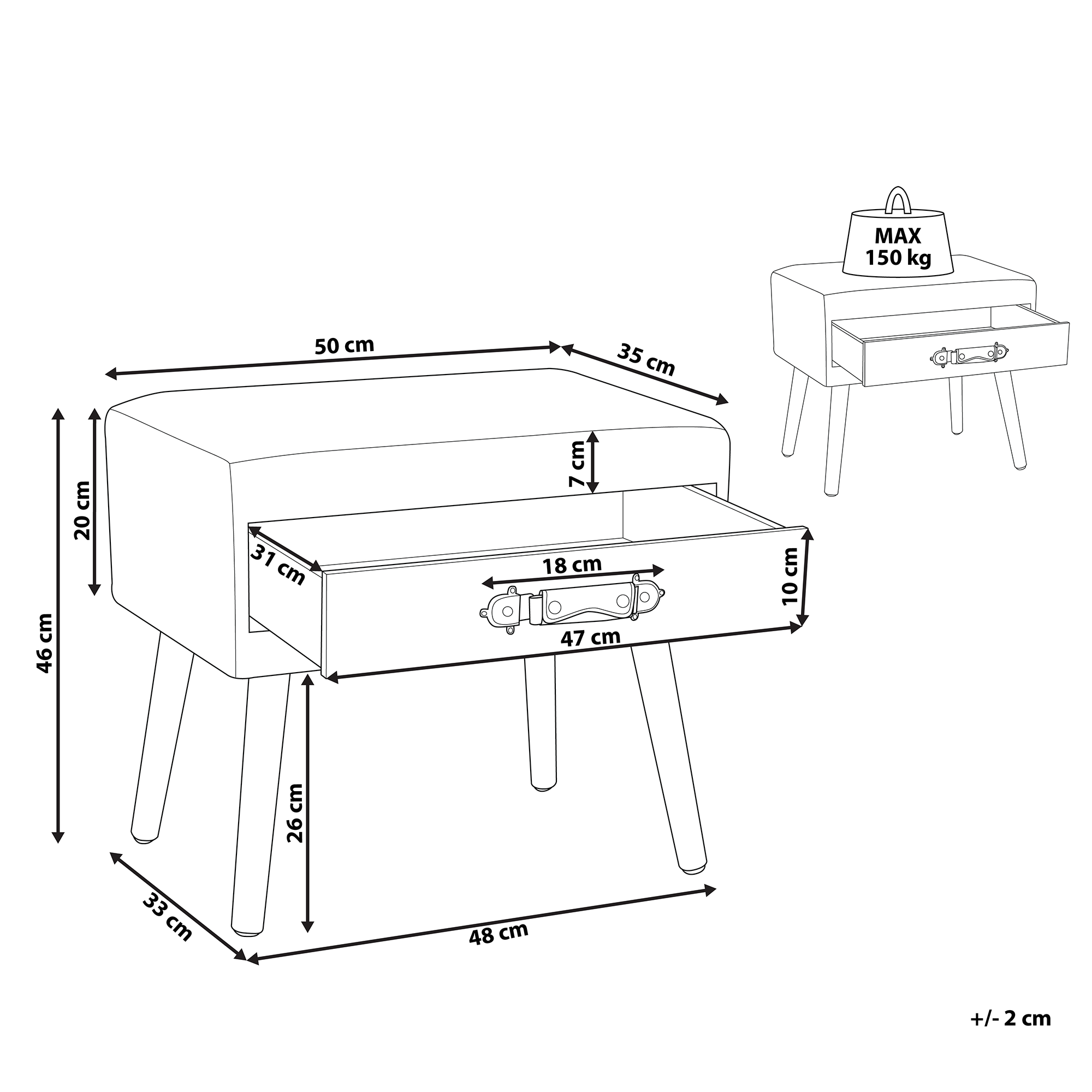 Yöpöytä laatikolla EUROSTAR keinonahka Beige