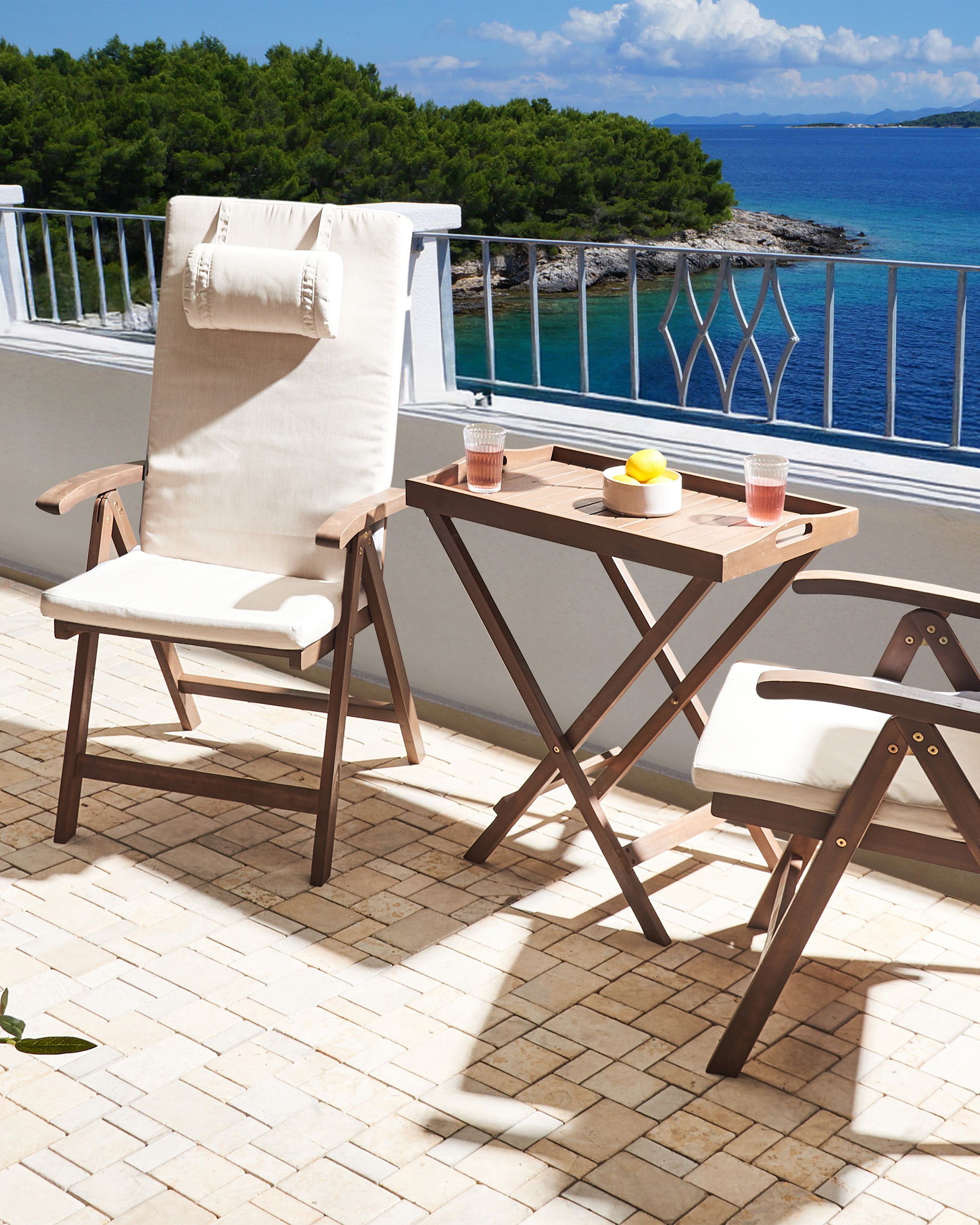 Puutarhatuolisetti pehmusteilla 2 kpl AMANTEA PREMIUM akaasia Vaaleanbeige