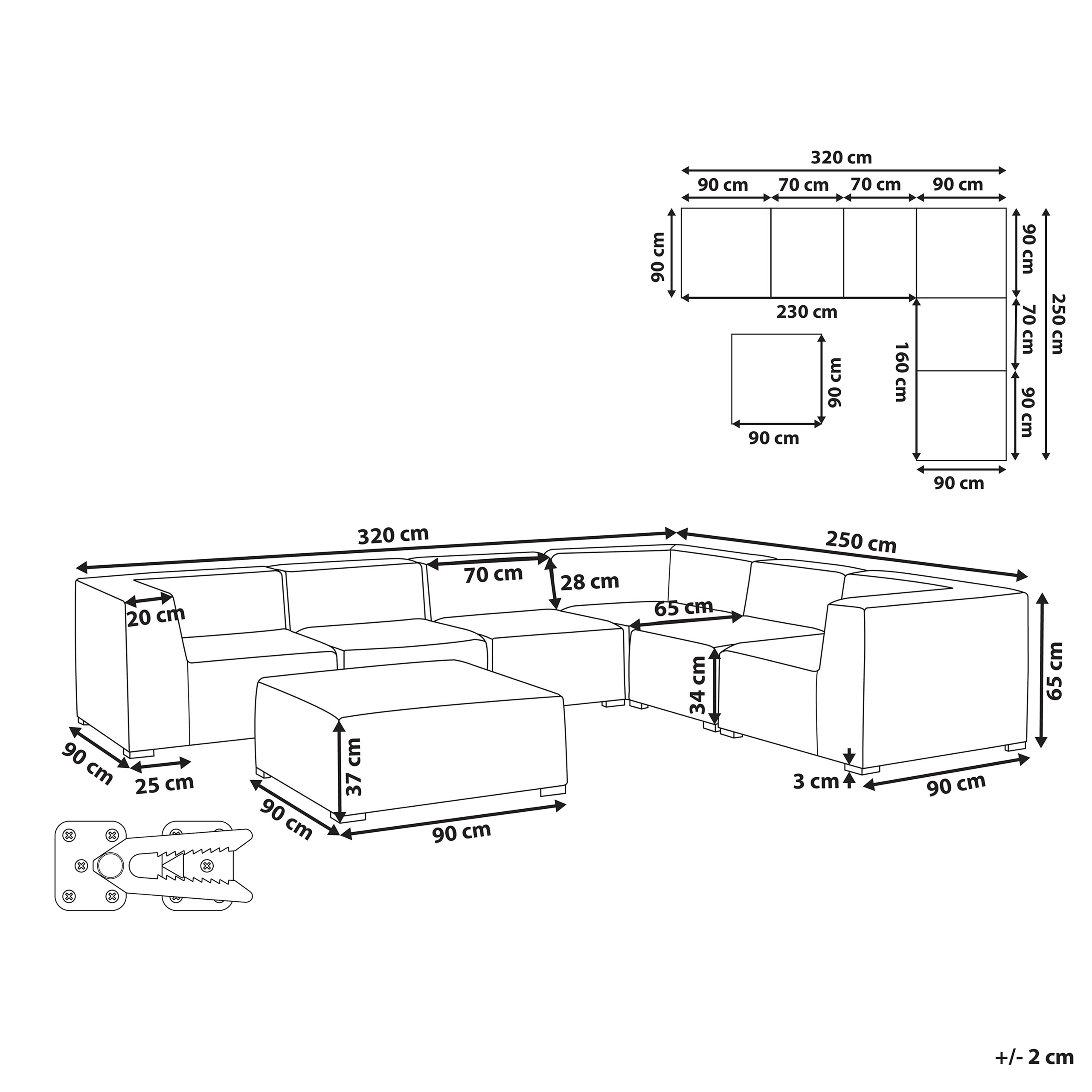 Ulkokulmasohva ja rahi 7-istuttava AREZZO Vasen modulaarinen Beige
