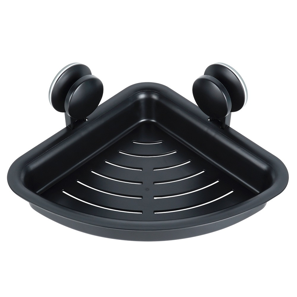 Musta suihkuhylly imukupeilla, kulma, 28x22x12 cm