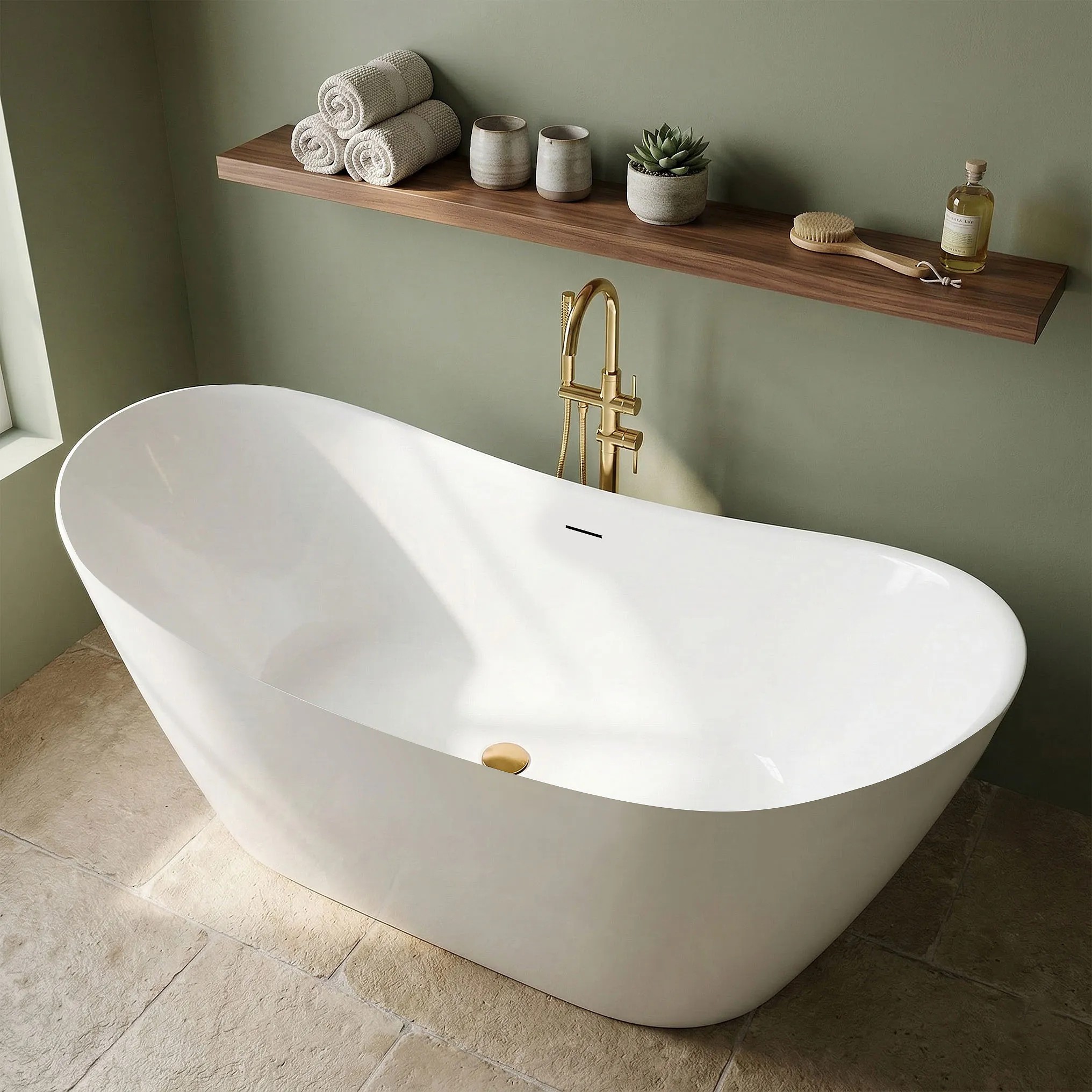 Rea vapaasti seisova amme Ferrano slim 150 harjatulla kultatulppakannella , 150X73X67CM