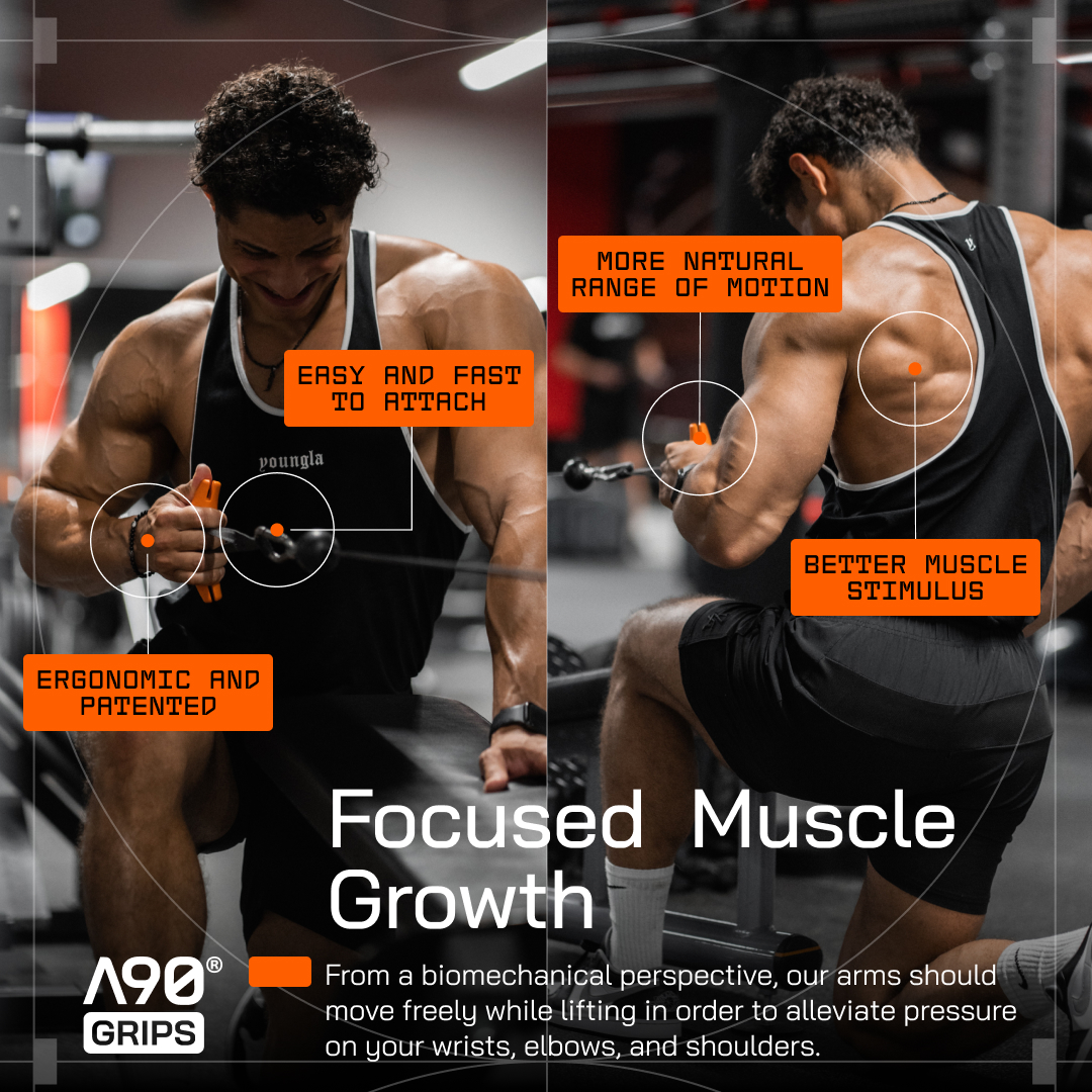 Angles90 Leuanvetokahvat – ergonomiset 90° leuanvetotangon ja kaapelilaitteiden kahvat | lat pulldown -kiinnitys
