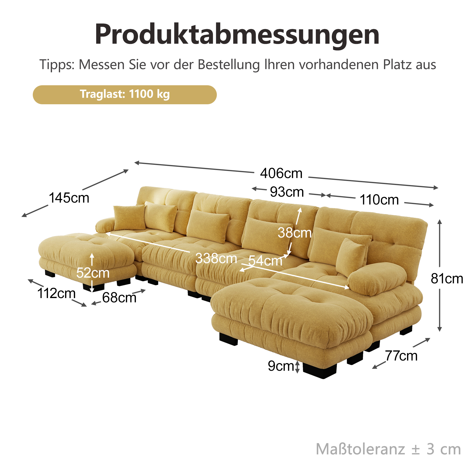 moduulisohva 4-paikkainen keltainen chenille moderni säädettävä