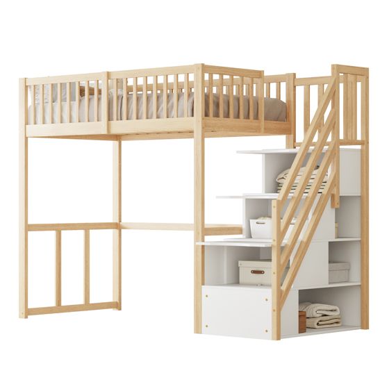 Hochbett 90x200 cm turva-aidoilla ja säilytystreppuilla valkoisen puinen mänty
