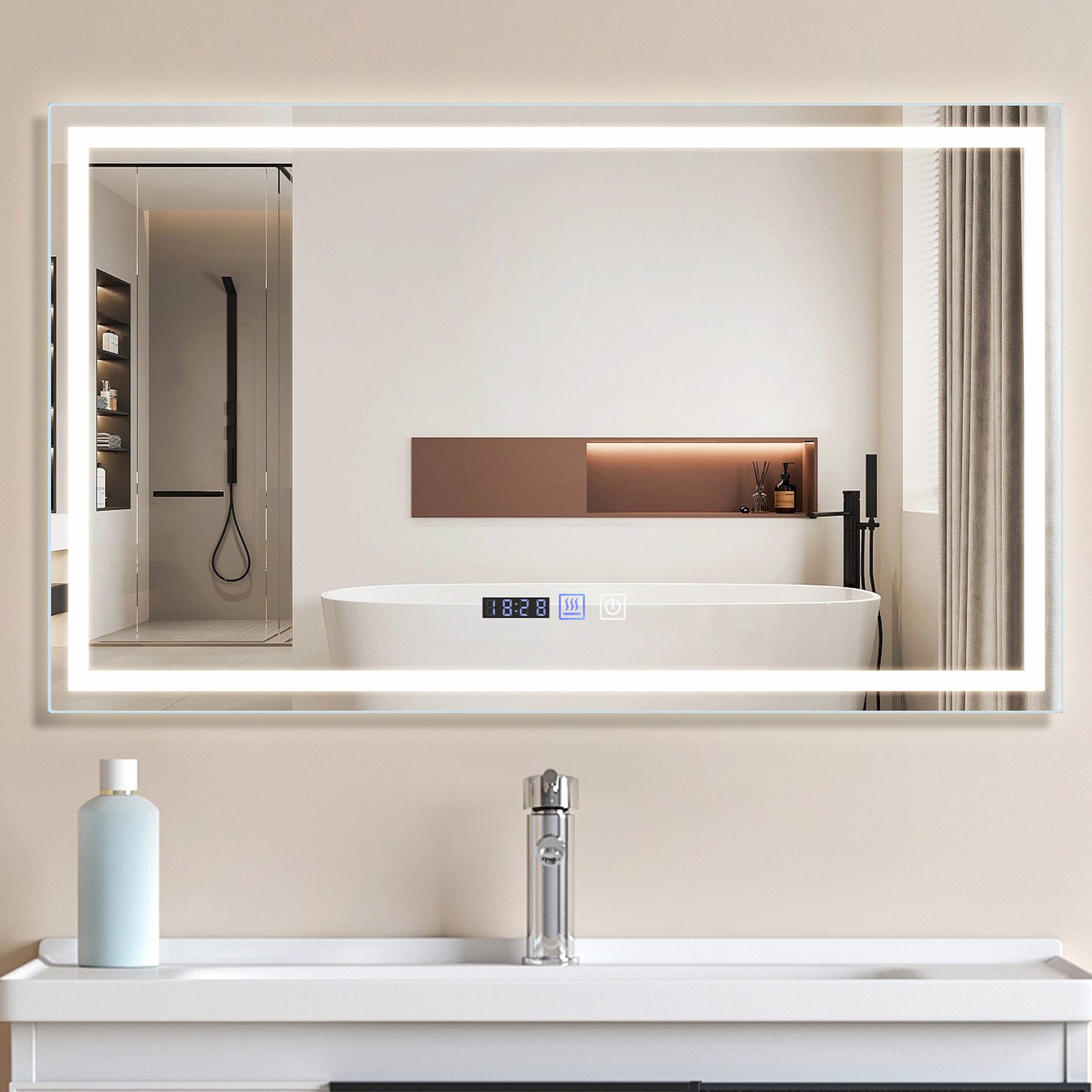 ZMH Kylpyhuoneen peili 100 * 60 cm LED-valaistuksella ja kosketustoiminnolla