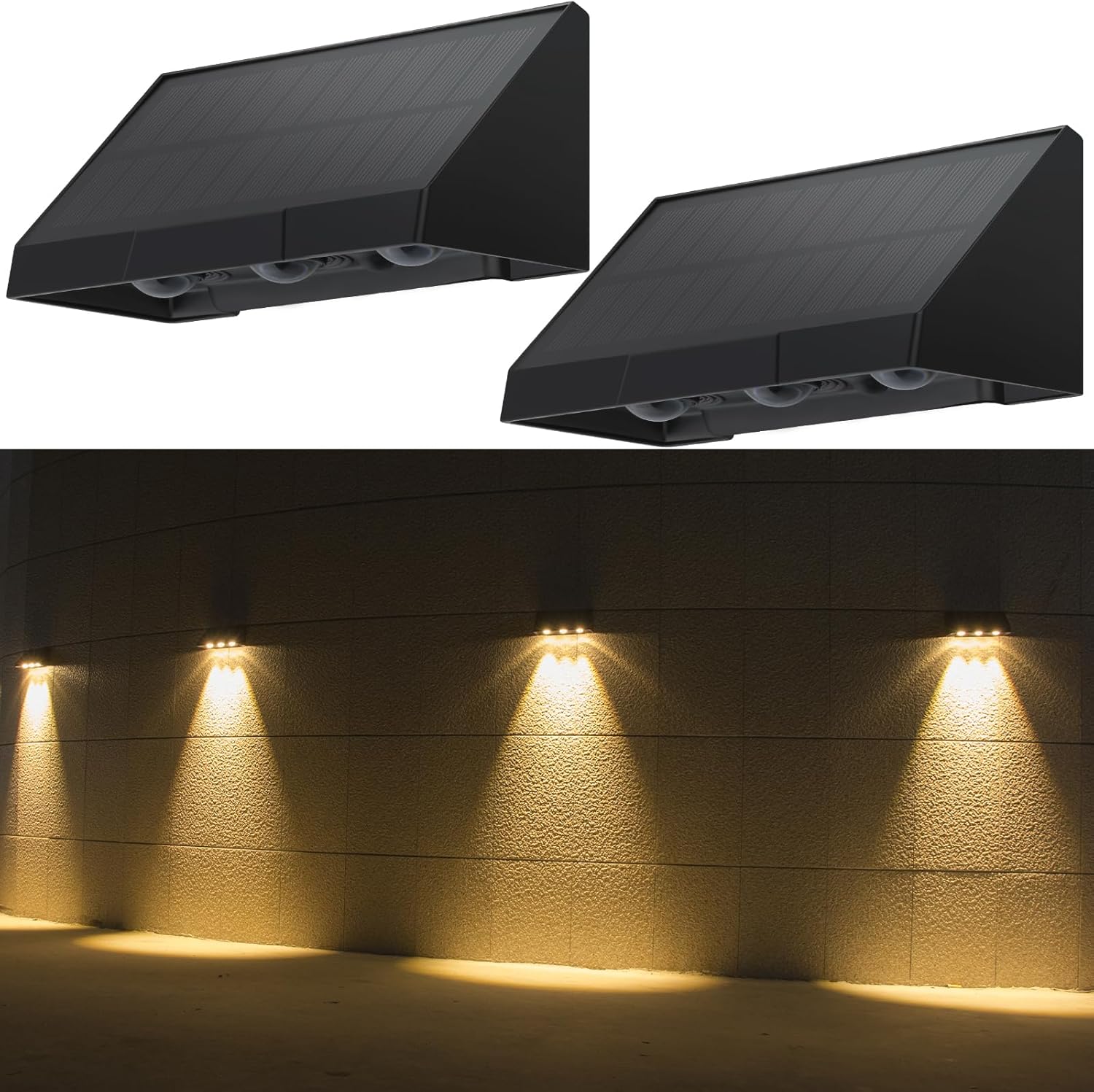 ZMH 2 ulkokäyttöön tarkoitetun aurinkoenergialla toimivan seinävalaisimen setti - 3000K lämmin valkoinen LED 1800mAh - aitaan/parvekkeeseen