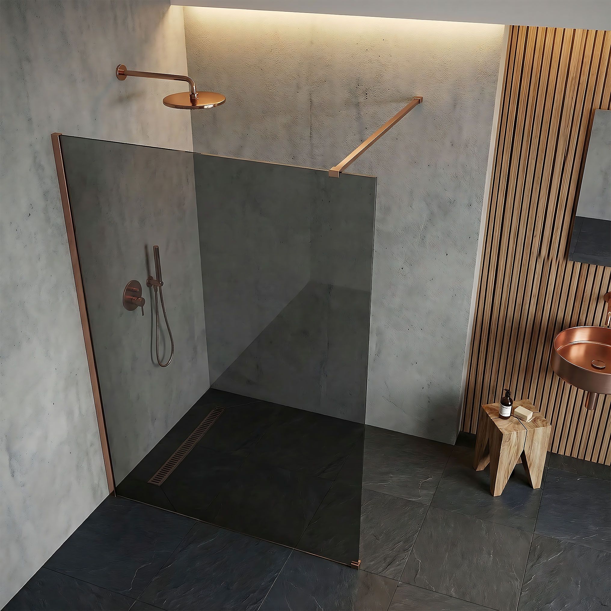 REA Suihkuseinä Flexi Grey 80 Harjattu kupari, 80X195CM