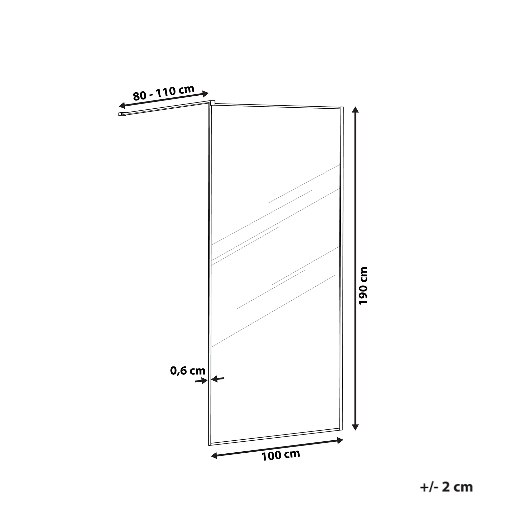 Suihkuseinä WASPAM 100 x 190 cm Hopea