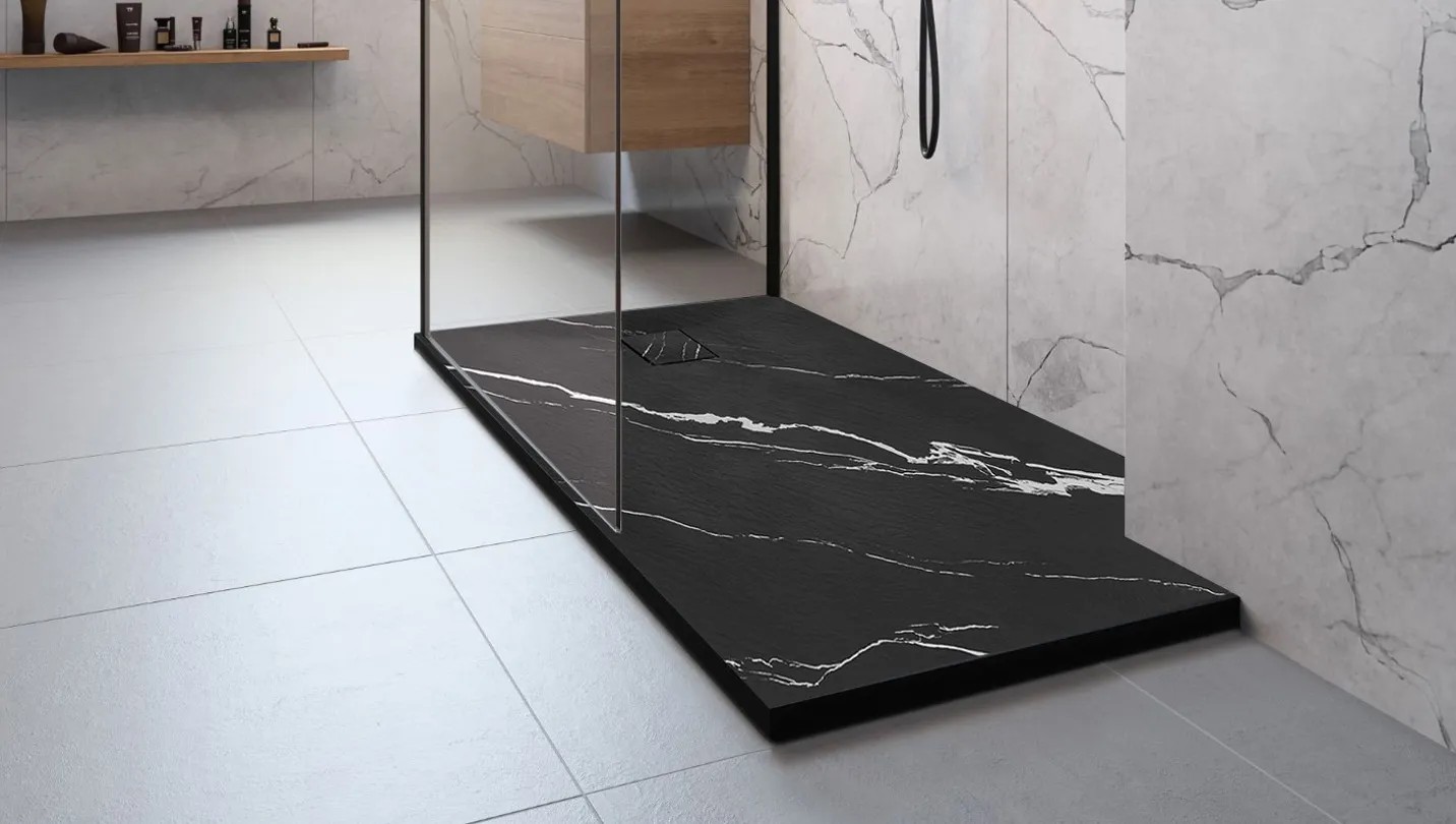 REA suihkuallas MAGNUM CARRARA 90x90 musta, 90X90X2, 5CM