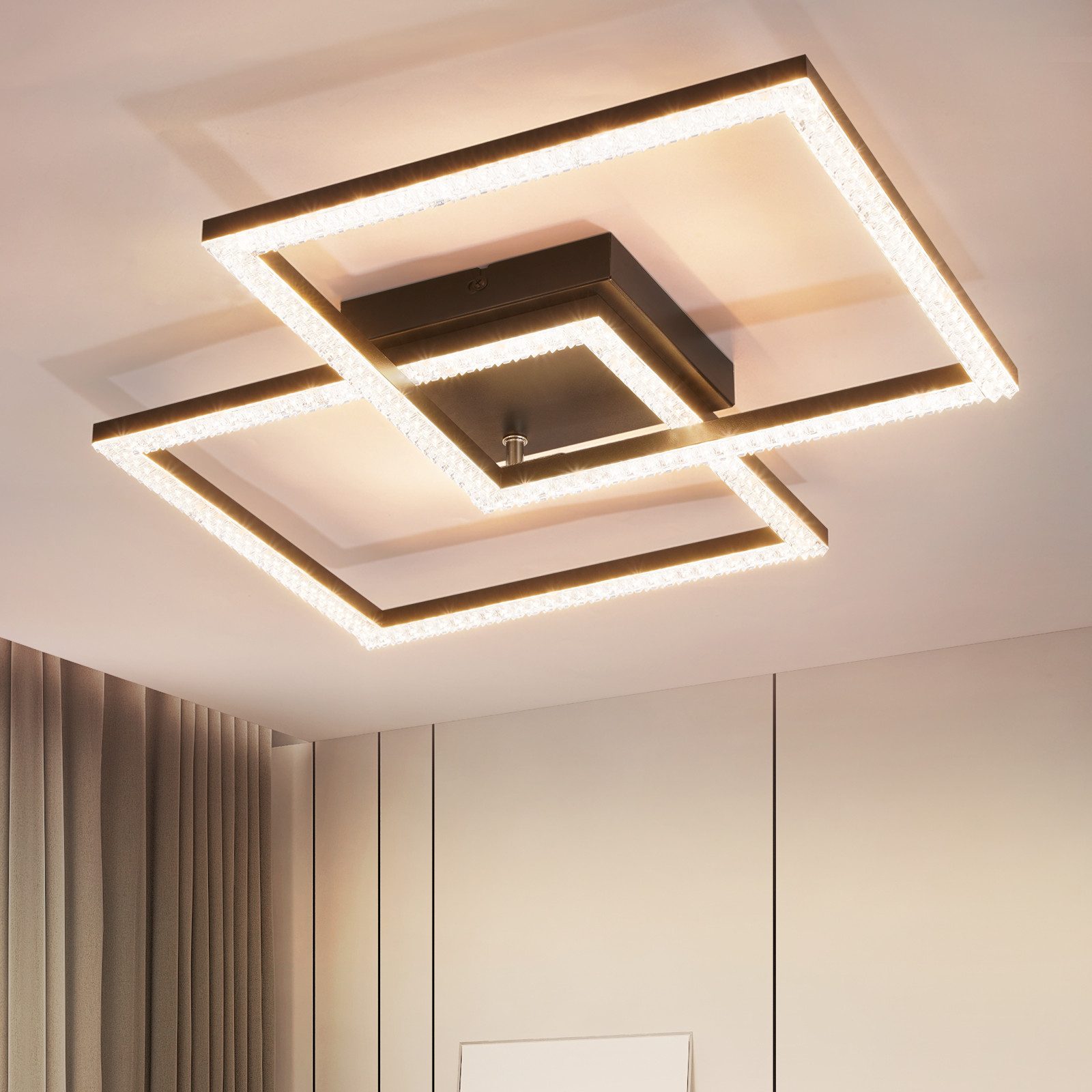 NETTLIFE LED - kattovalaisin, olohuoneeseen musta, 3000K lämmin Valkoinen moderni Kristalli makuuhuonevalaisin, 24WKeittiöön, makuuhuoneeseen