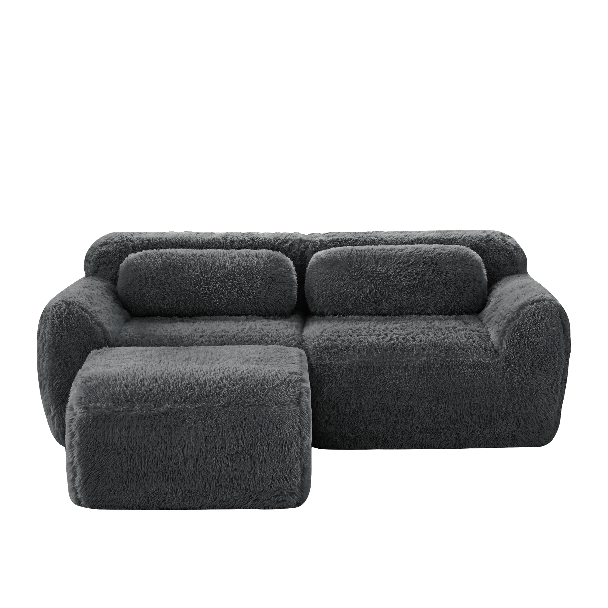 moduulisohva 2-paikkainen harmaa plush kangas moderni säädettävä