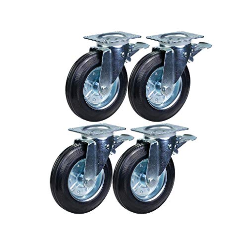 4 - 200mm kumipyörät Jäteastian pyörät kääntyvät jarrulliset 1100 litran 800kgs sarja