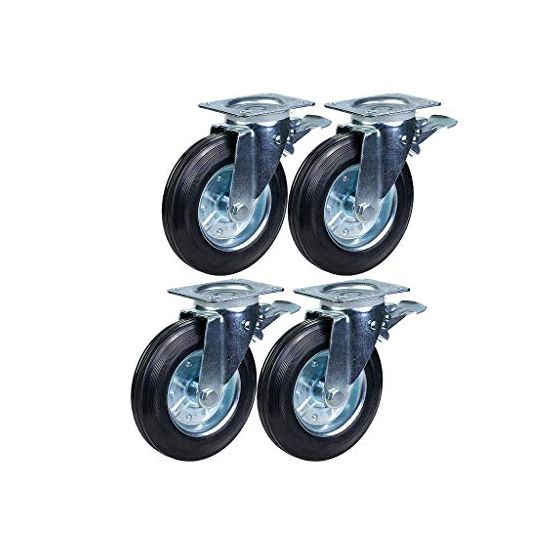 4 - 200mm kumipyörät Jäteastian pyörät kääntyvät jarrulliset 1100 litran 800kgs sarja