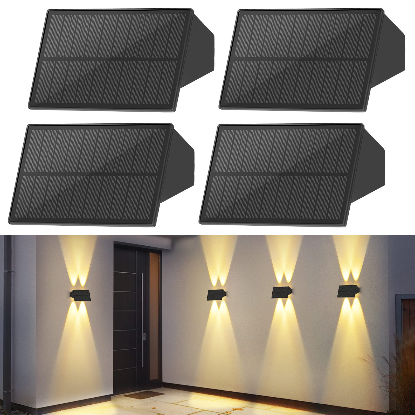 NETTLIFE Aurinkokäyttöiset ulkovalaisimet 4 kpl aurinkokäyttöistä ulkoseinävalaisinta ulkovalaistus lämpimän valkoinen