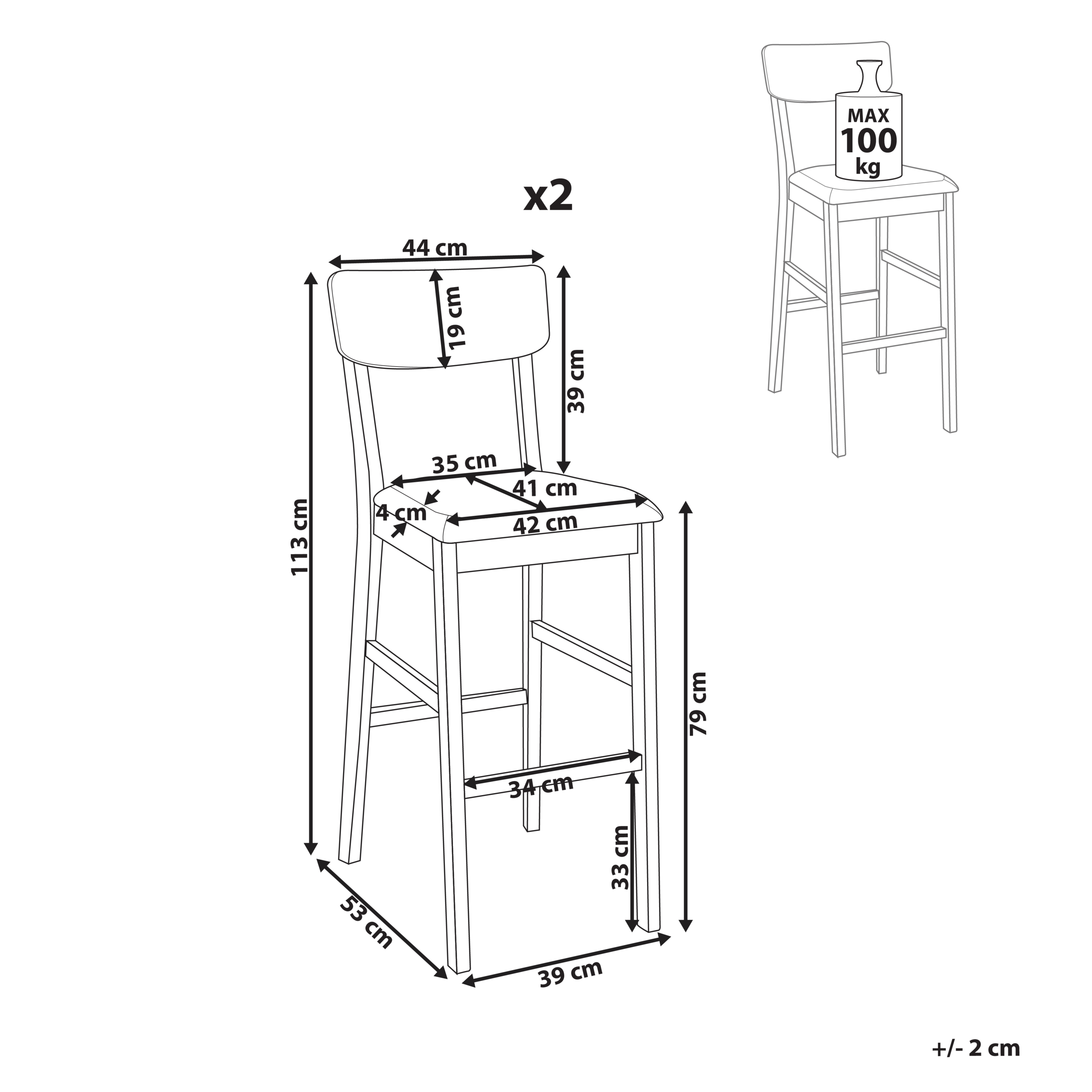 Baarituolisetti 2 kpl AMBLER puu Vaaleanruskea/beige