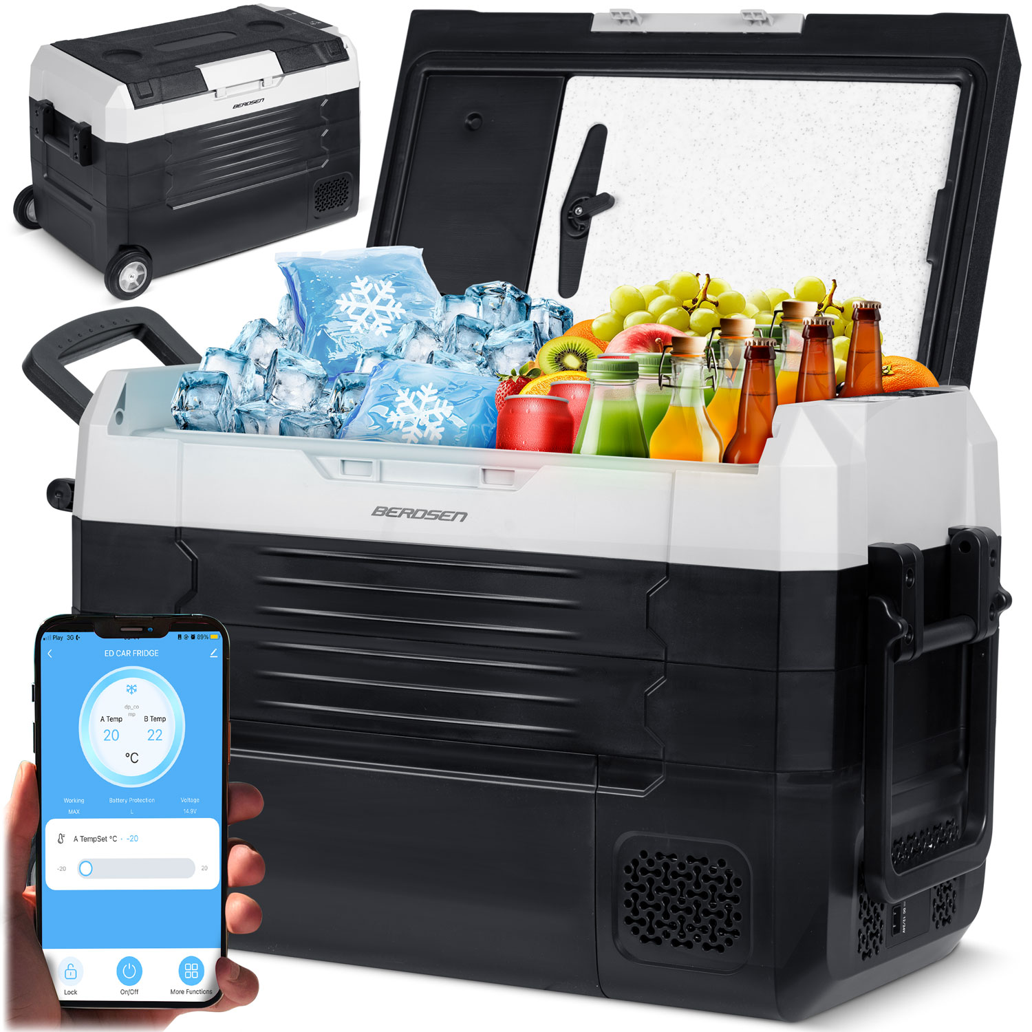 Berdsen Icemax 400 -kompressorimatkajääkaappi 40 litraa - musta ja harmaa