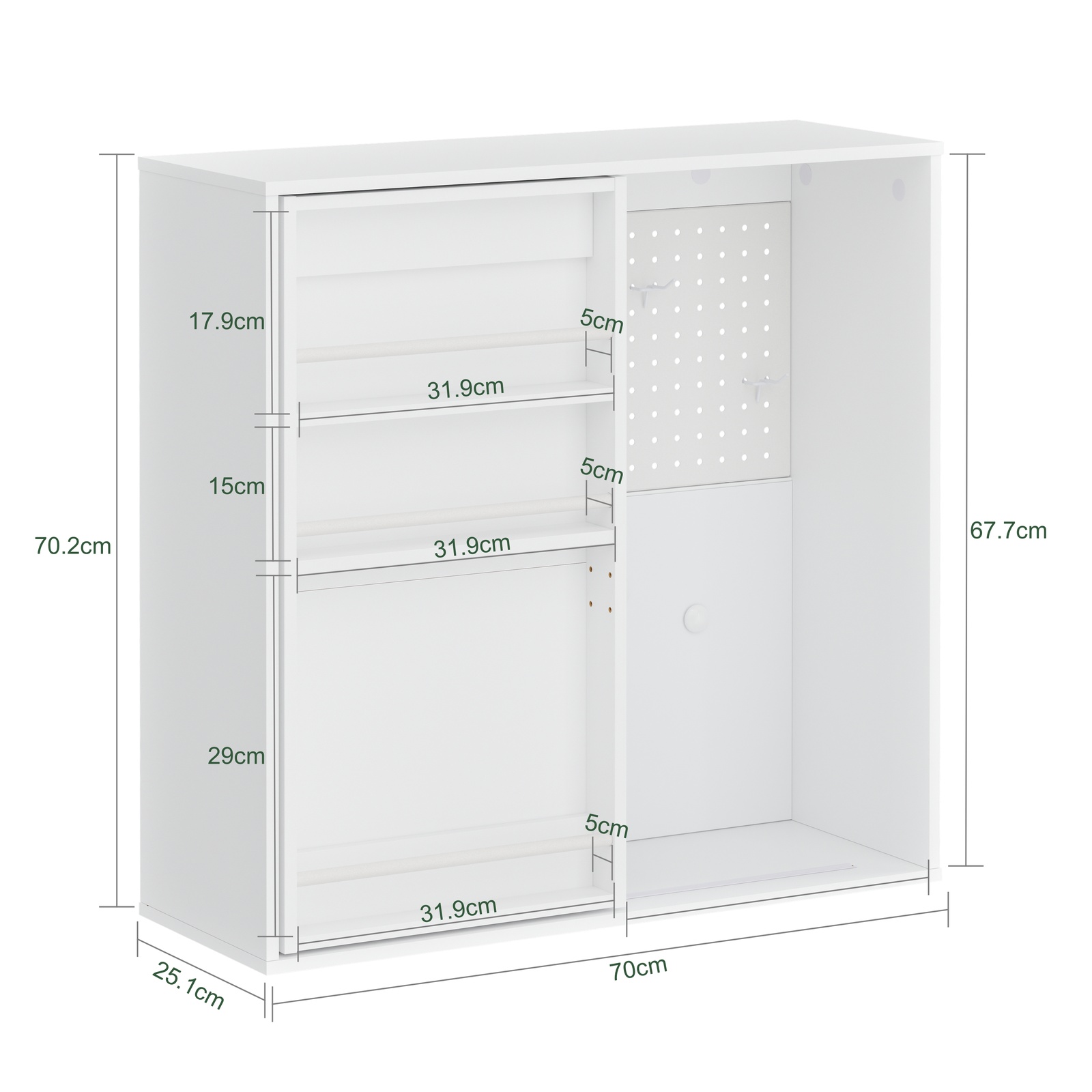 Seinäkiinnitettävä säilytyskaappi säätövaraisilla hyllyillä valkoinen 70.0x25.1x70.2 cm STR16-W