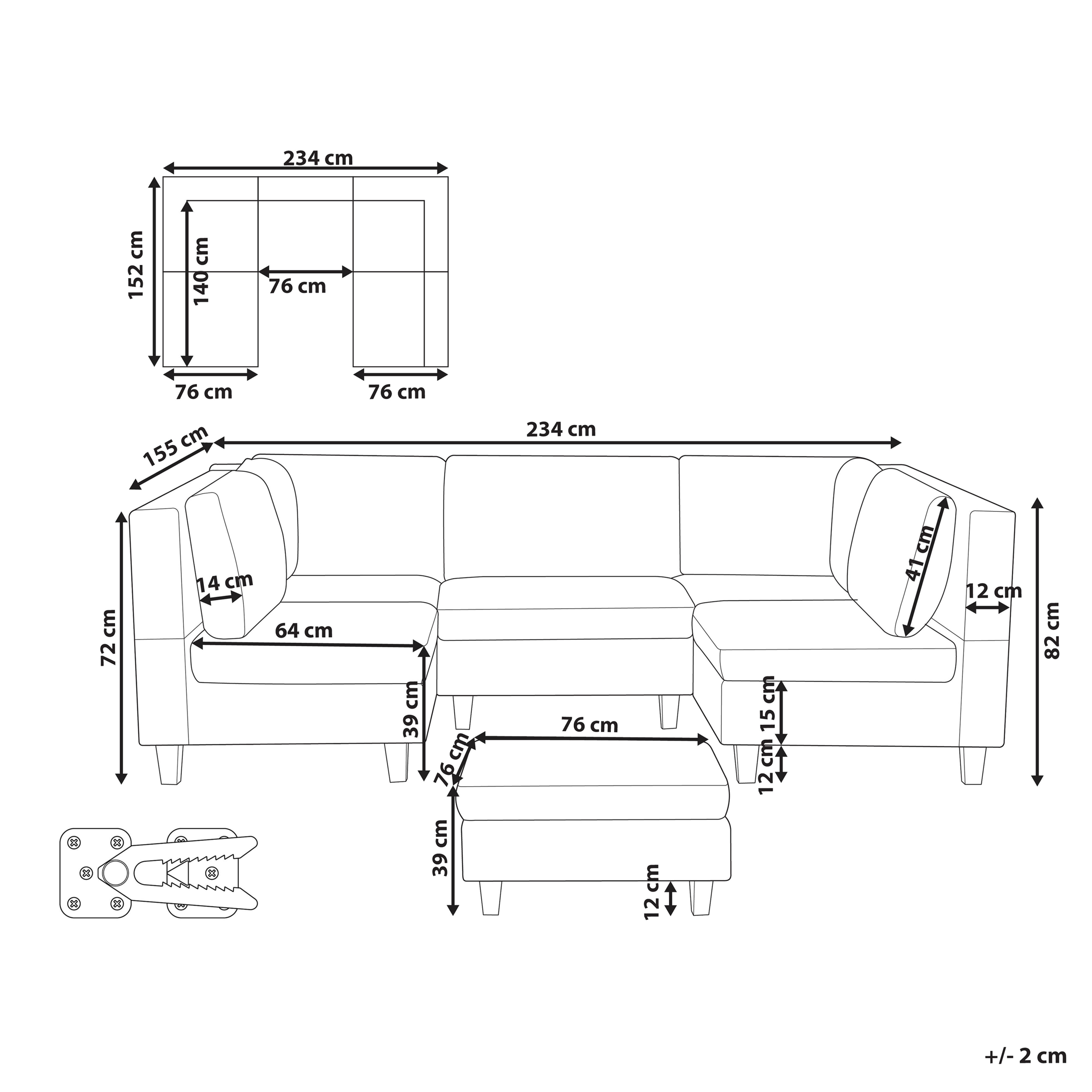 U-moduulikulmasohva 5-istuttava UNSTAD kangas Vaaleanbeige ja rahi