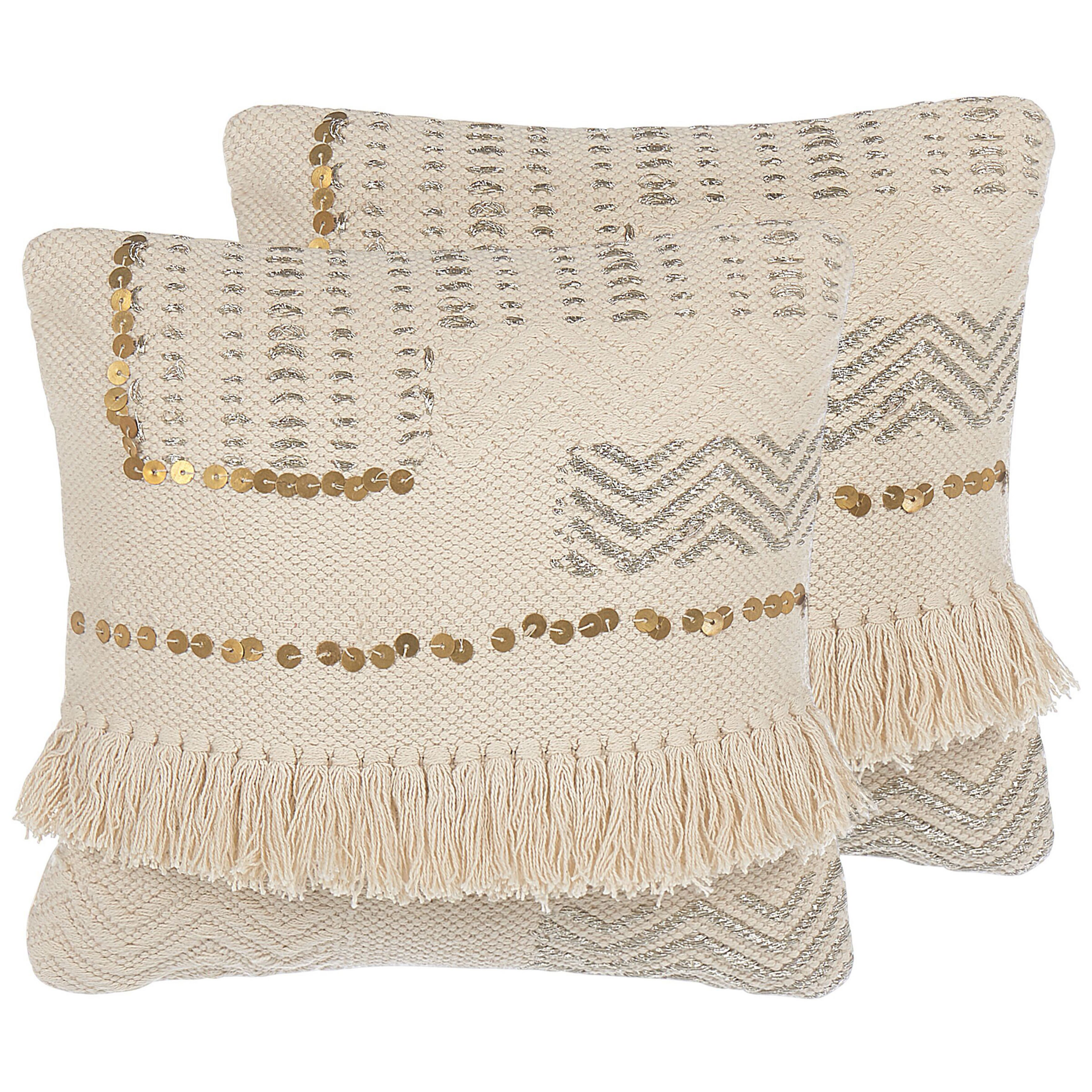 Koristetyynysetti 2 kpl VAYALI 45 x 45 cm Puuvilla Beige Raitakuvio