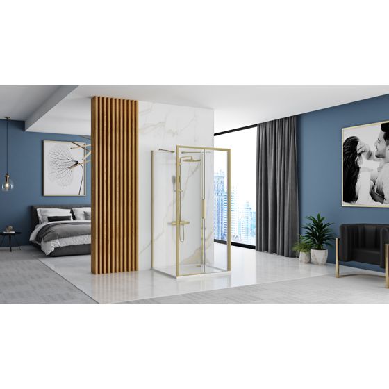 REA Seinän viereen asennettava suihkukaappi RAPID SLIDE 100x100 harjattu kulta, 100X100X195CM