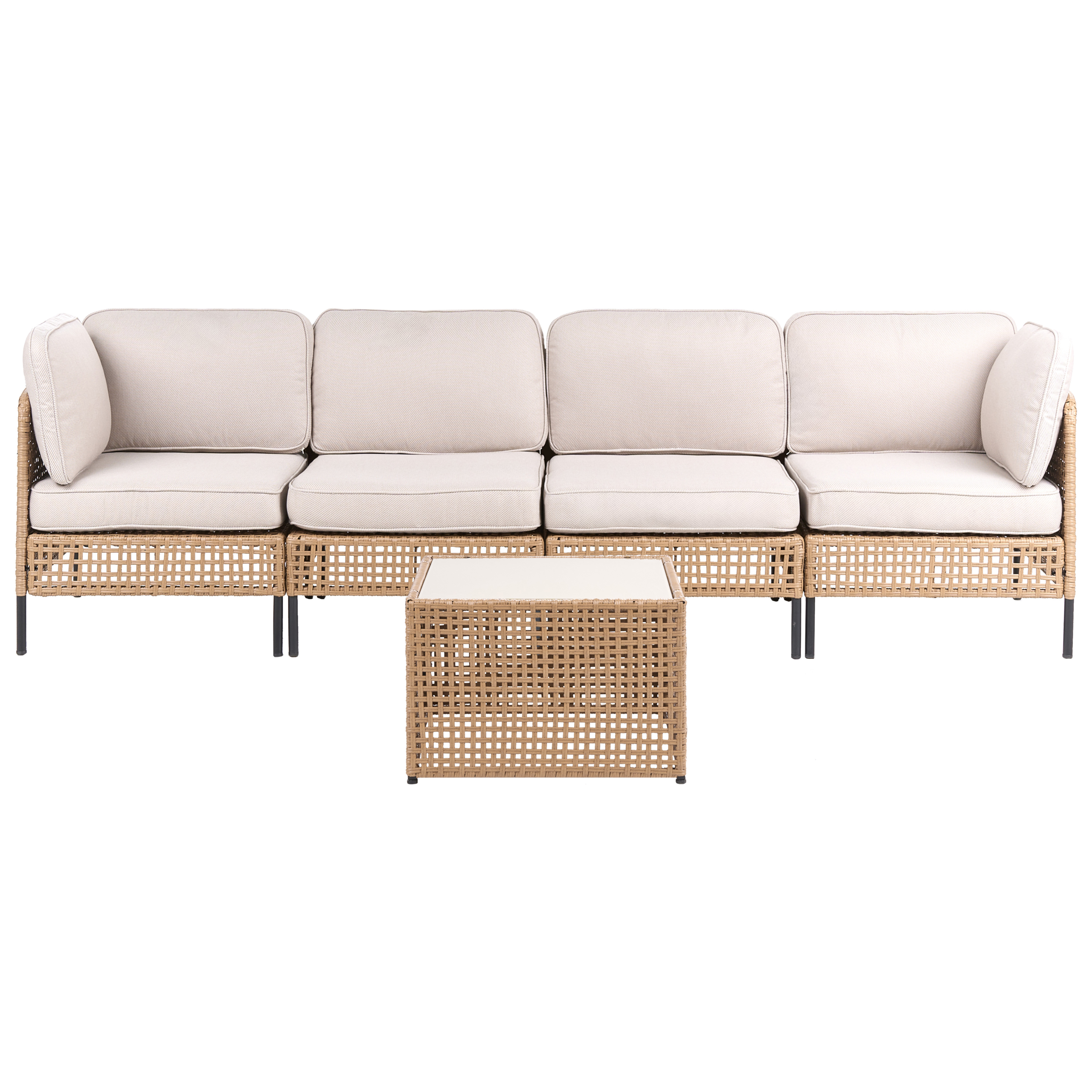 Ulkosohva ja pöytä 4-istuttava OMEGANA modulaarinen Polyrottinki Vaaleanbeige