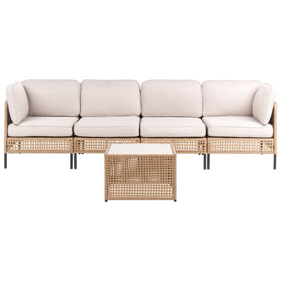Ulkosohva ja pöytä 4-istuttava OMEGANA modulaarinen Polyrottinki Vaaleanbeige