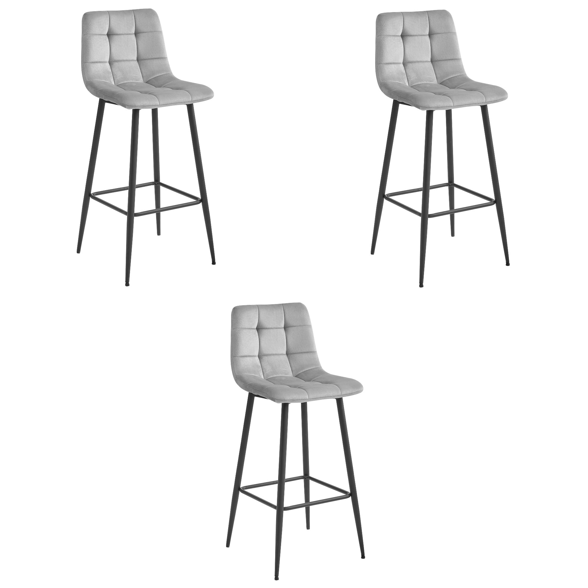 ARCETO jakkara - hopeanharmaa sametti / mustat jalat x 3