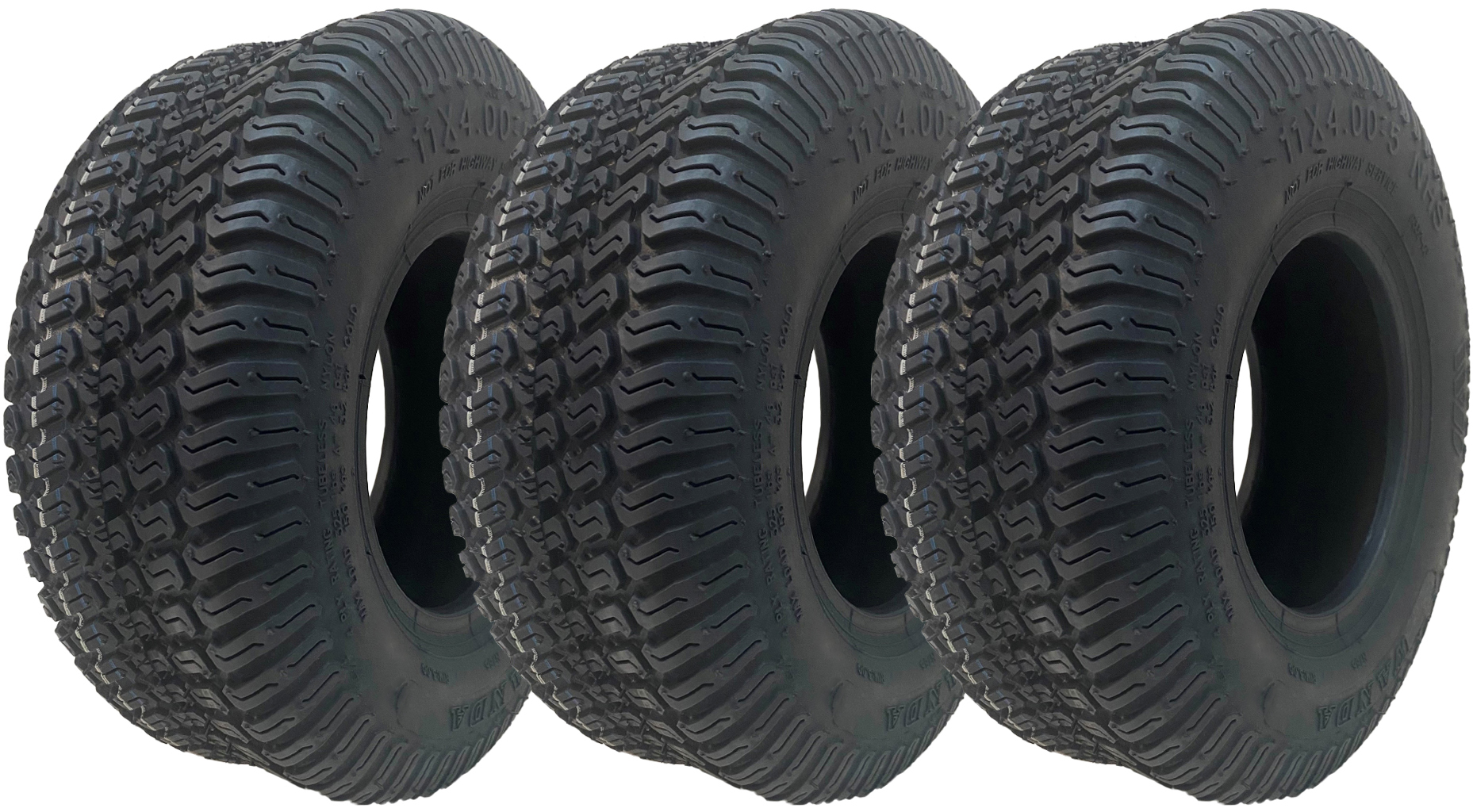 11x4.00-5 ruohonleikkurin monikäyttöiset nurmikkorenkaat, 4-kerroksiset, tubeless, Wanda P332 (3 kpl:n sarja)