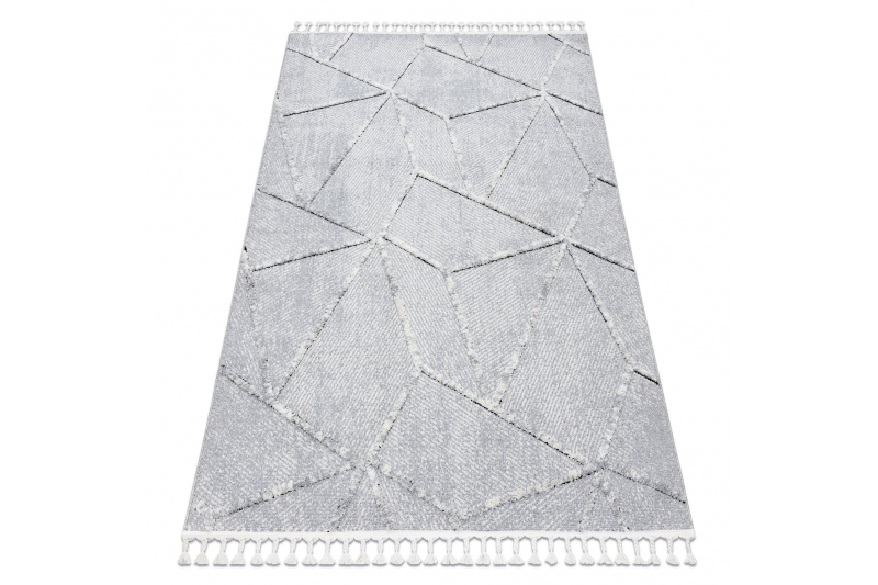 Matto SEVILLA Z791C mosaiikki harmaa / valkoinen Tupsut berbery Marokkolainen shaggy 180x270 cm