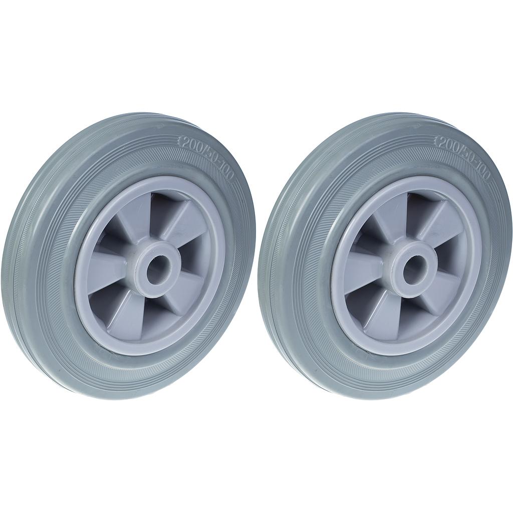 200 mm:n (8 tuuman) pyörä, harmaa kumirengas ja muovinen keskiosa, kantavuus 410 kg, 2 kpl:n sarja